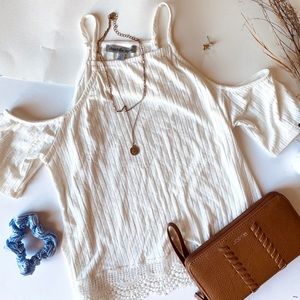 High neck open shoulder top